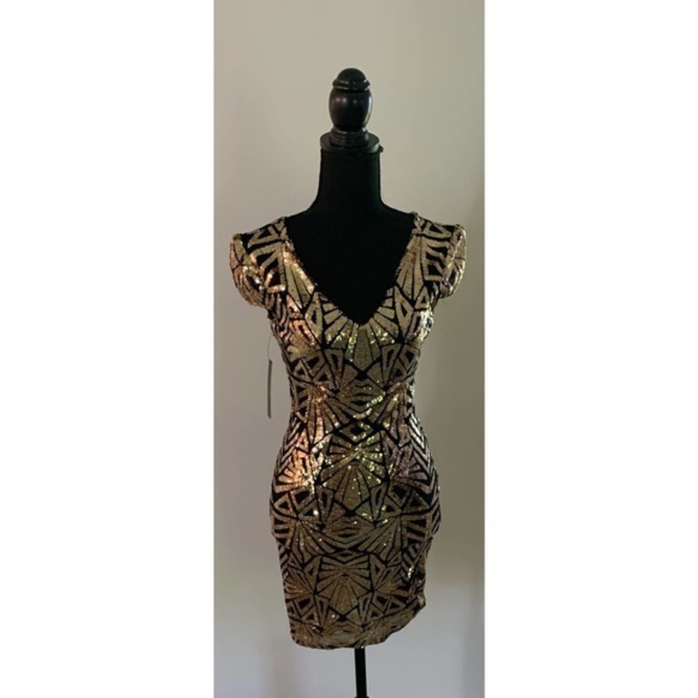 Black mesh and Gold Sequins Mini Dress- NWT